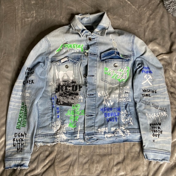 Rockstar Painted Jean Jacket - Picture 1 of 2